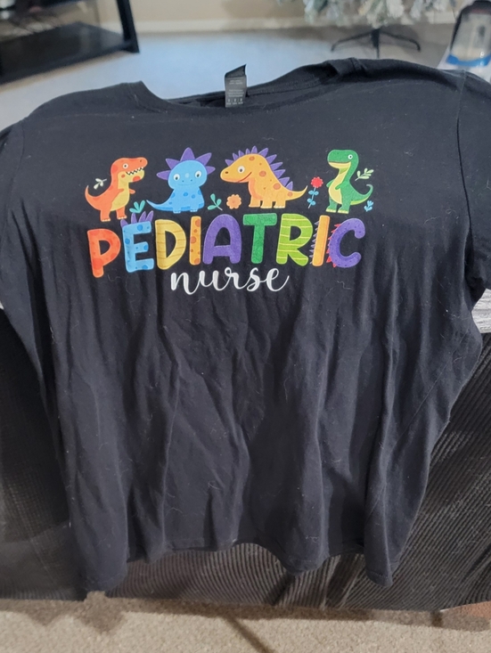 Tops - Pediatric Nurse Black Graphic Tee with Colorful Dino Print